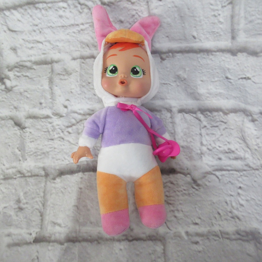 Cry Babies Magic Tears Doll Kids 14 in Purple White Daisy Duck Outfit Pacifier